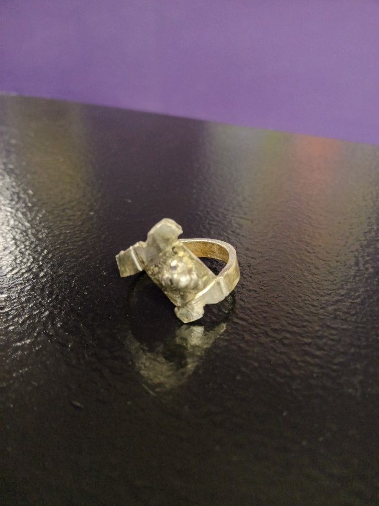 Antique Fine Silver Button Ring