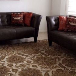 2 pieces Chocolate Brown leather sofa and loveseat