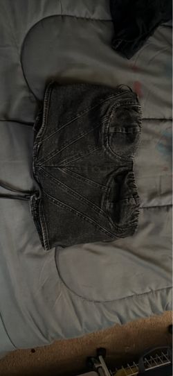 Gray Washed Denim Corset Crop Top