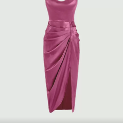 Pink satin maxi dress with ruched detail