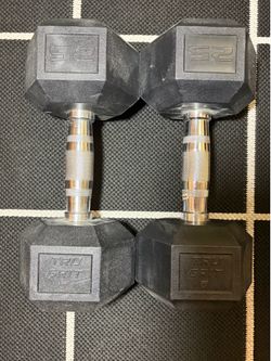 Pair of 25 lb Tru Grit Rubber Hex Dumbbells (50 lbs total)