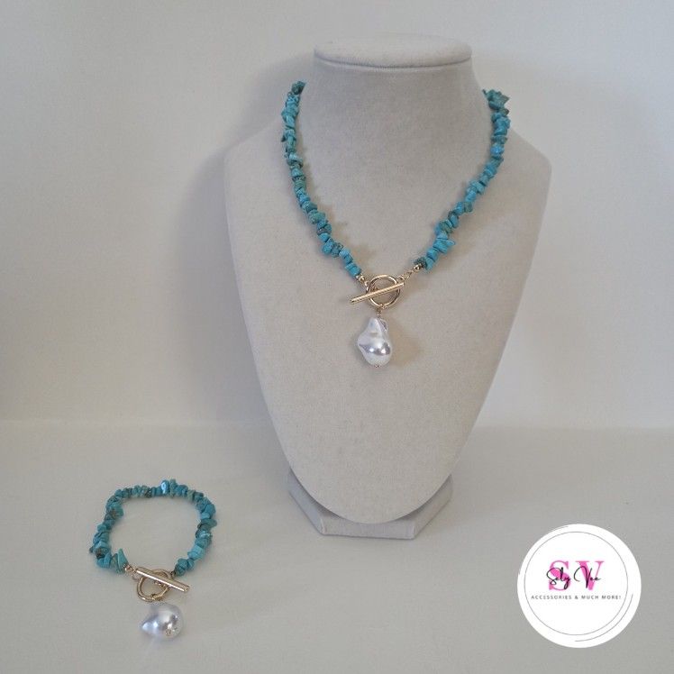 Beaded Turquoise Necklace With Pearl Accent 