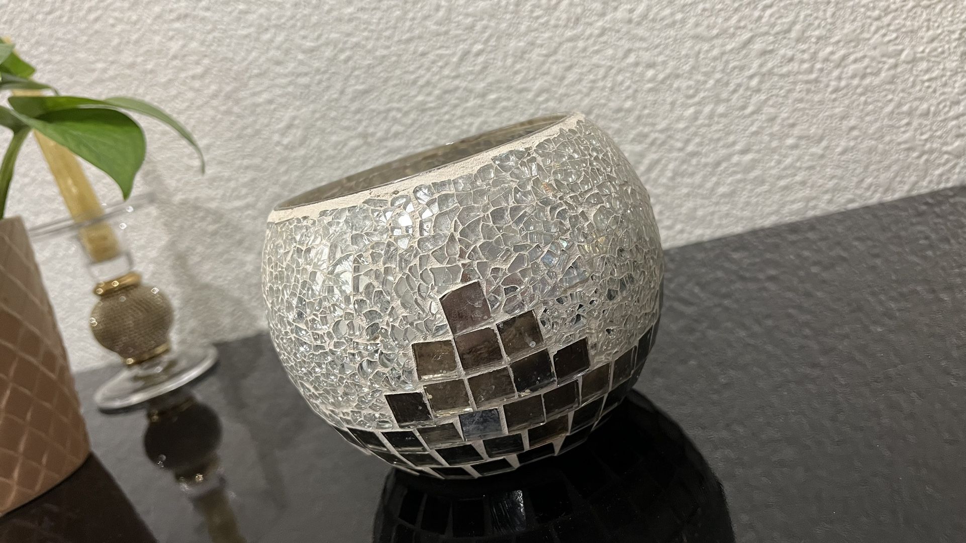 Decorative Mirrored Bowl with Sea Shells Inside