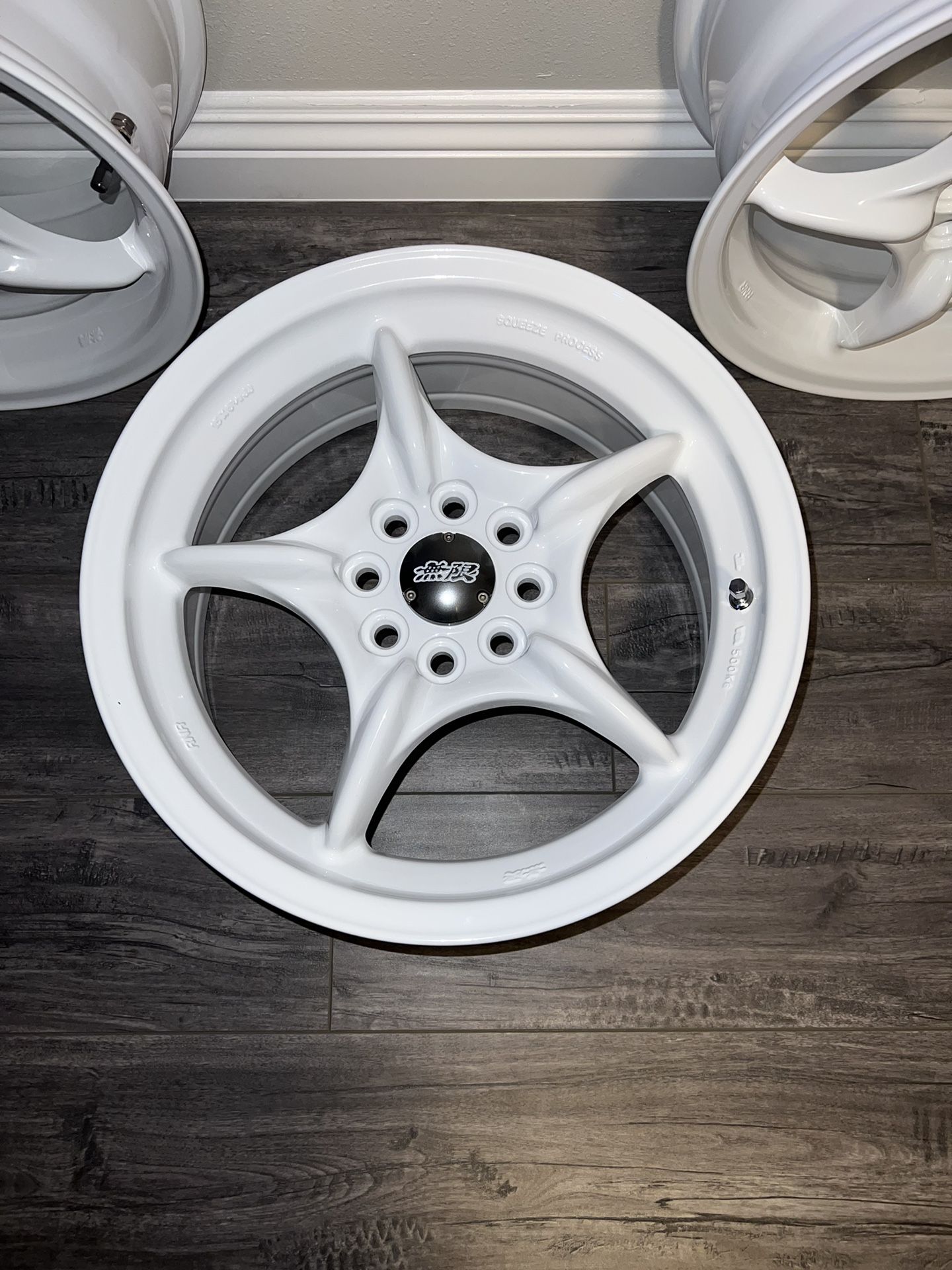 Mugen RNR wheels with center caps. 15x6.5 Offset 45 4x100
