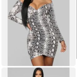 Fashion Nova She Will Cross You Snake Mini Dress Bodycon Small Charcoal 