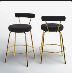 Black Velvet Bar Stool with Gold Frame