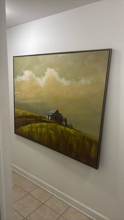 Large Framed Rural Landscape Oil Painting