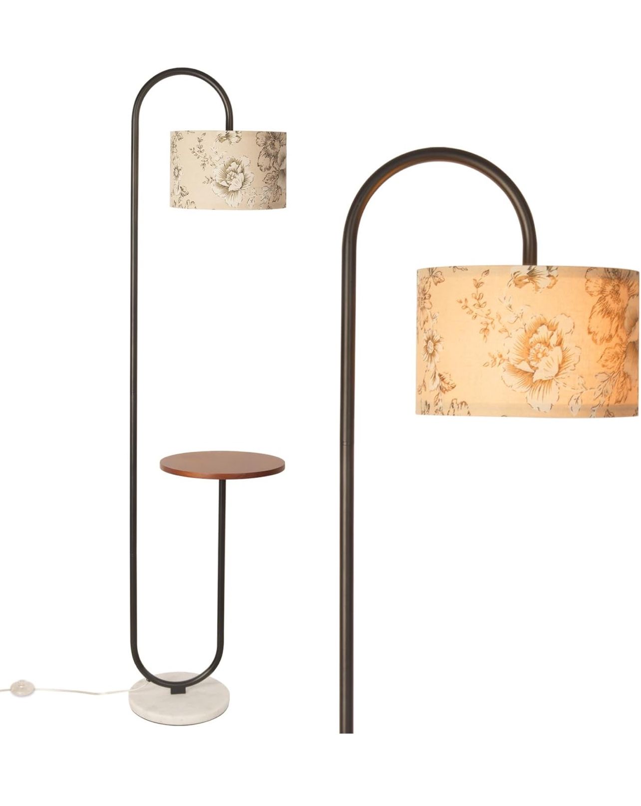 Hsyile Arc Floor Lamp with Hanging Drum Shade for Living Room-Marble Base Modern Tall Stand Up Light with Table, Contemporary Over The Couch Black Lam