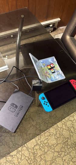 nintendo switch, dock, charger, 3 games
