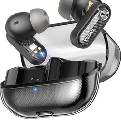 TOZO Crystal Pods Hybrid Active Noise Cancelling Wireless Earbuds, 10mm Drivers Deep Bass Stereo Sound, 4 Mics Smart ENC AI Calls, 32 EQ via App, Blue