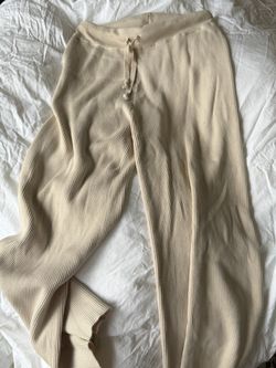 Stradivarius Ribbed Knit Lounge Pants | Beige | Small