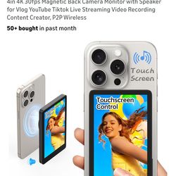 Selfie Monitor Touch Screen for iPhone 7-16, Young Master 4in 4K 30fps Magnetic Back Camera Monitor with Speaker for Vlog YouTube Tiktok Live Streamin