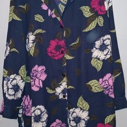 Women's Long Sleeve Sheer Floral Button Down /Duster Size Medium 
