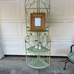 Beautiful Green Wash Metal Corner Rack With Lillies. 