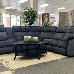 Power Reclining Sectional In Crushed Grey Velvet