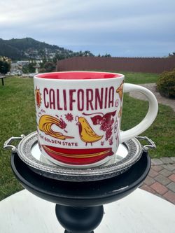 Starbucks California The Golden State Coffee Mug Cup White Red Yellow Graphics