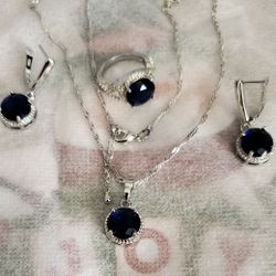 925 Jewelry Set Necklace Earings Ring Size 7