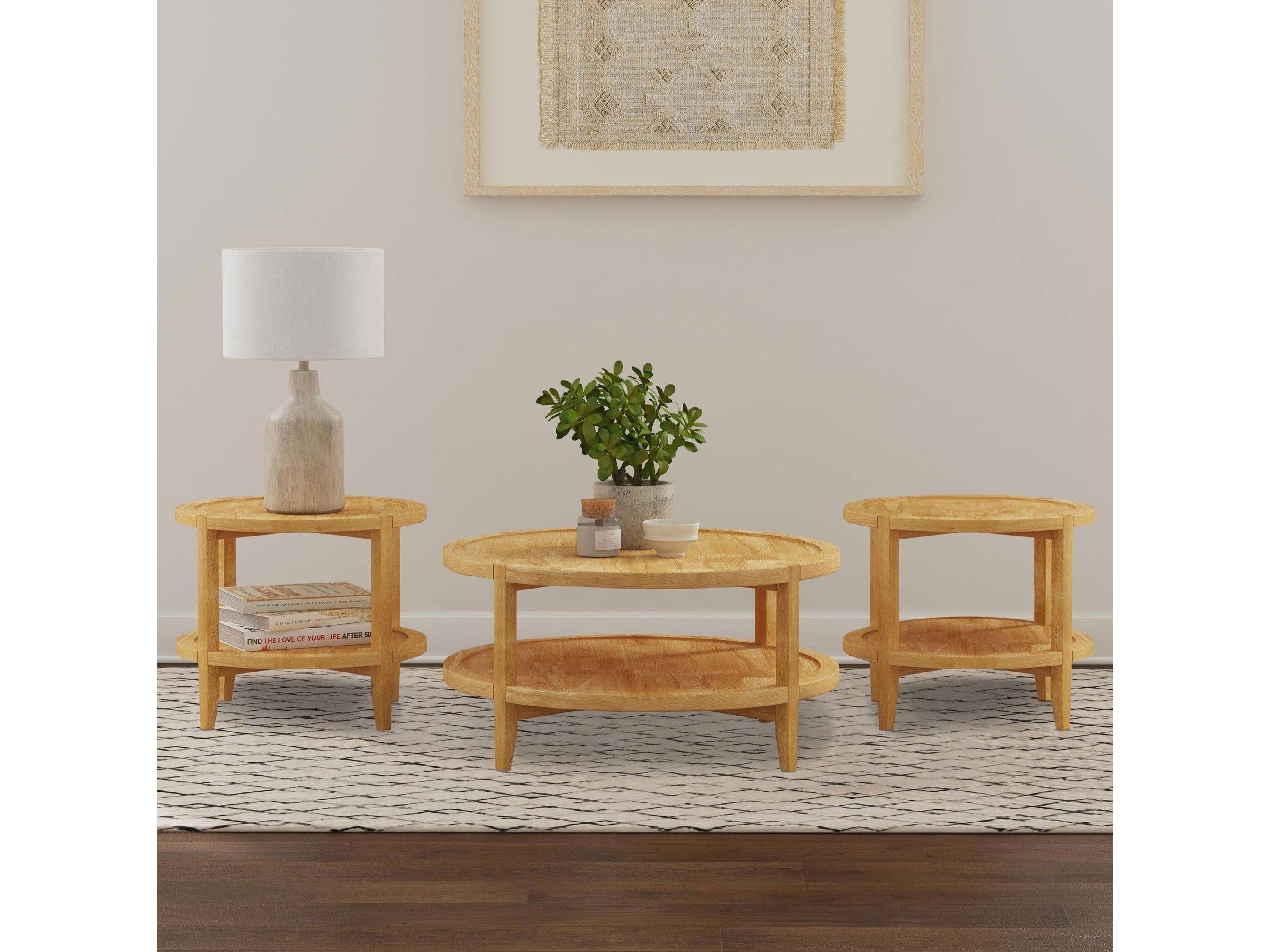 Camillo Maple 3-piece Round Coffee and End Table Set