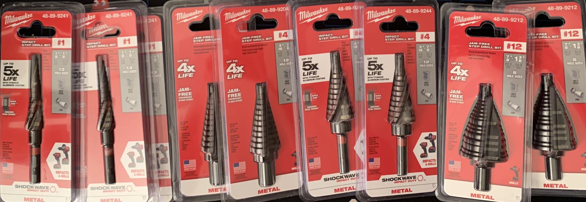 Milwaukee (Lot Of 9) Step Drill Bits (ShockWave & Original) See Photo 