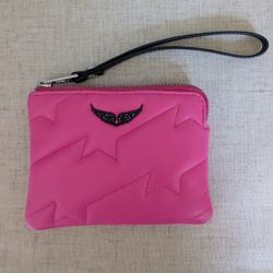 New Zadig & Voltaire women’s small pink and black leather wristlet, clutch, wallet