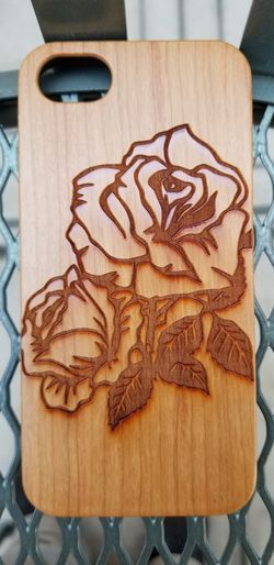 Beautiful Rose design laser engraved wood case for iPhone and Samsung Galaxy S and note series