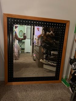 Large Decorative Wall/Floor Mirror – Wood & Black Frame