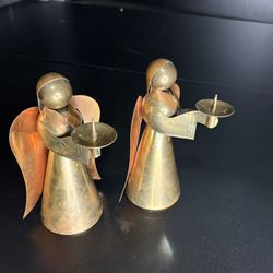 Vintage Set of angels brass copper candle holders 6” tall Christmas home decor