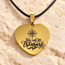 Gold Heart Pendant Necklace Engraved