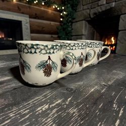 Pinecone Ceramic Coffee Mugs Set of 3