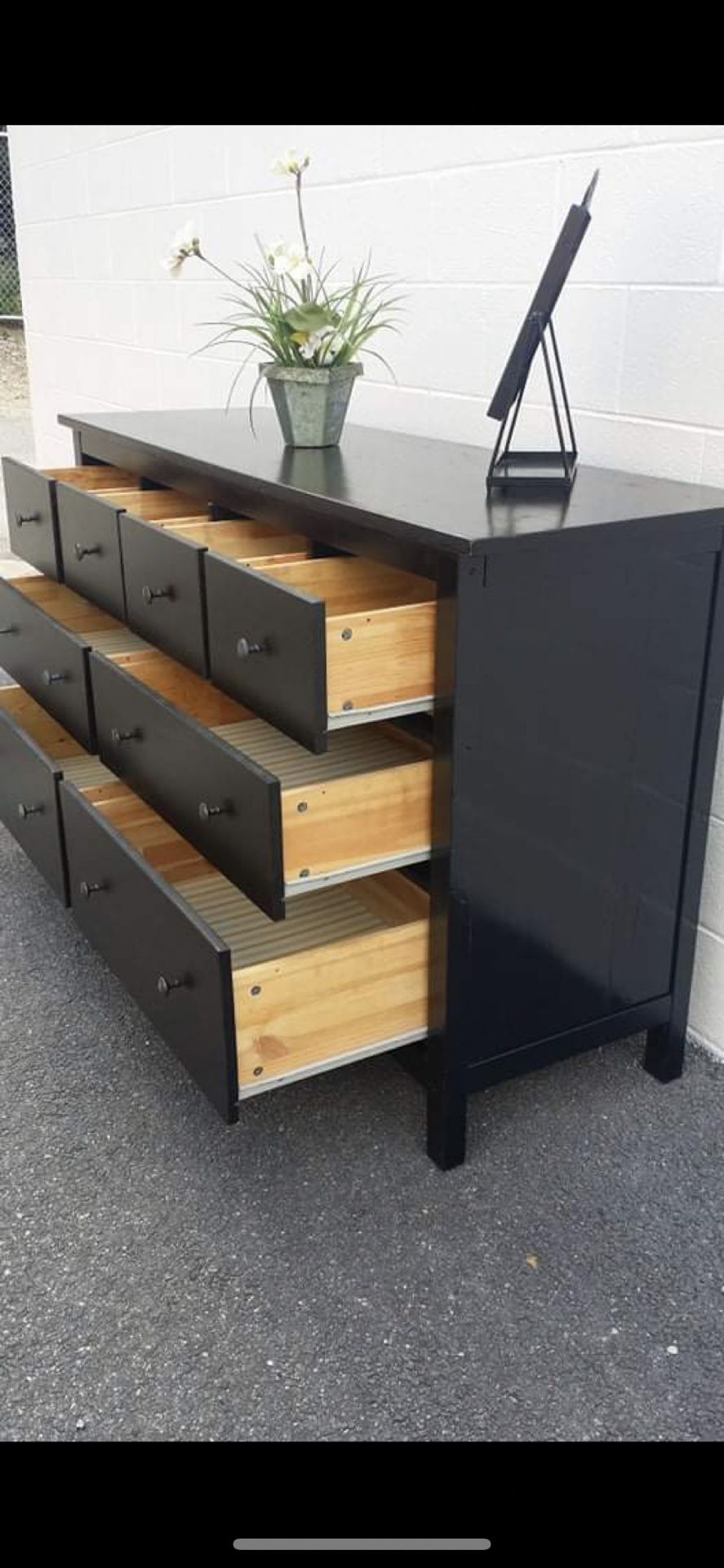 IKEA Hemnes Black Long Dresser Big Drawers, Big Mirror. Drawers Sliding Smoothly Great Confition