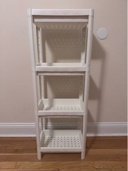 4-tier white plastic shelving unit