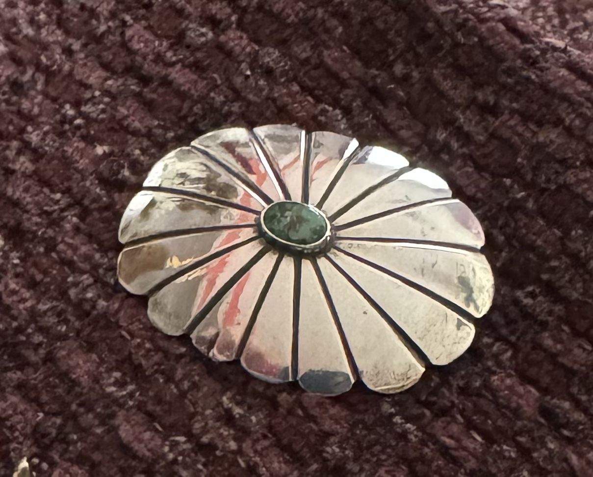 Vintage BC Navajo Sterling Silver Turquoise Brooch