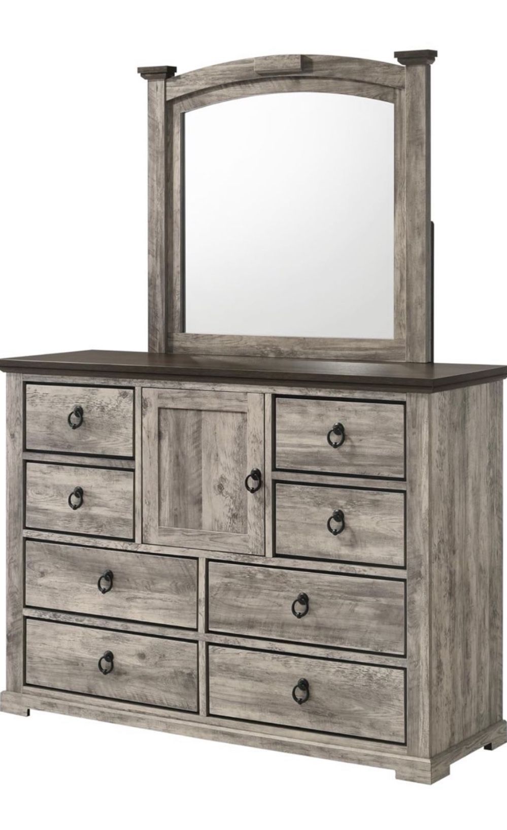 Contemporary Rustic Gray Two Tone Dresser Metal Pull Knobs Wooden Bedroom Furniture