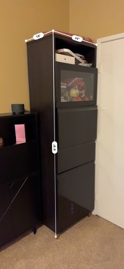 Tall Modern Storage Cabinet with Glass Door & Drawers