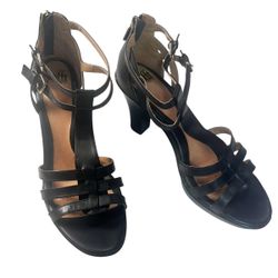 Sofft Black Leather Strappy Heels Size 9M Gold Zip