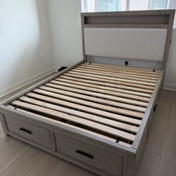 Calmoro Queen Upholstered Bookcase Bed with 4 Storage Drawers