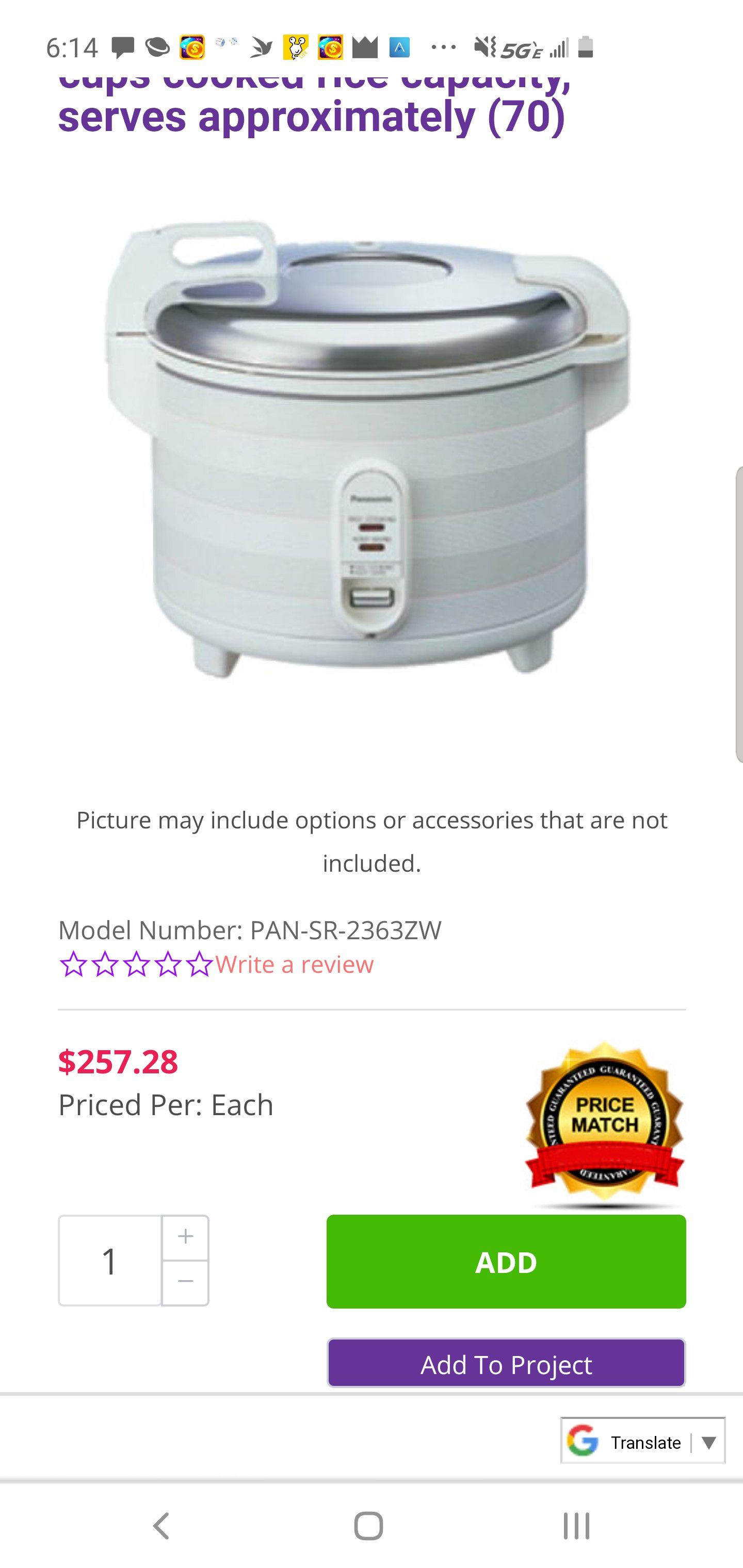 Panasonic 40cup rice cooker and warmer