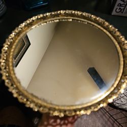 Vintage Mid Century Round Vanity Mirror Tray