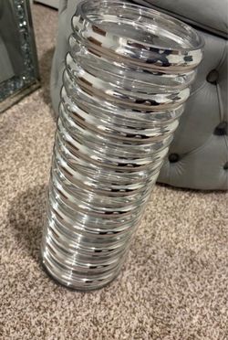 Silver Ribbed Ceramic Vase