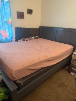 Queen bed frame w/ mattress and box spring $150