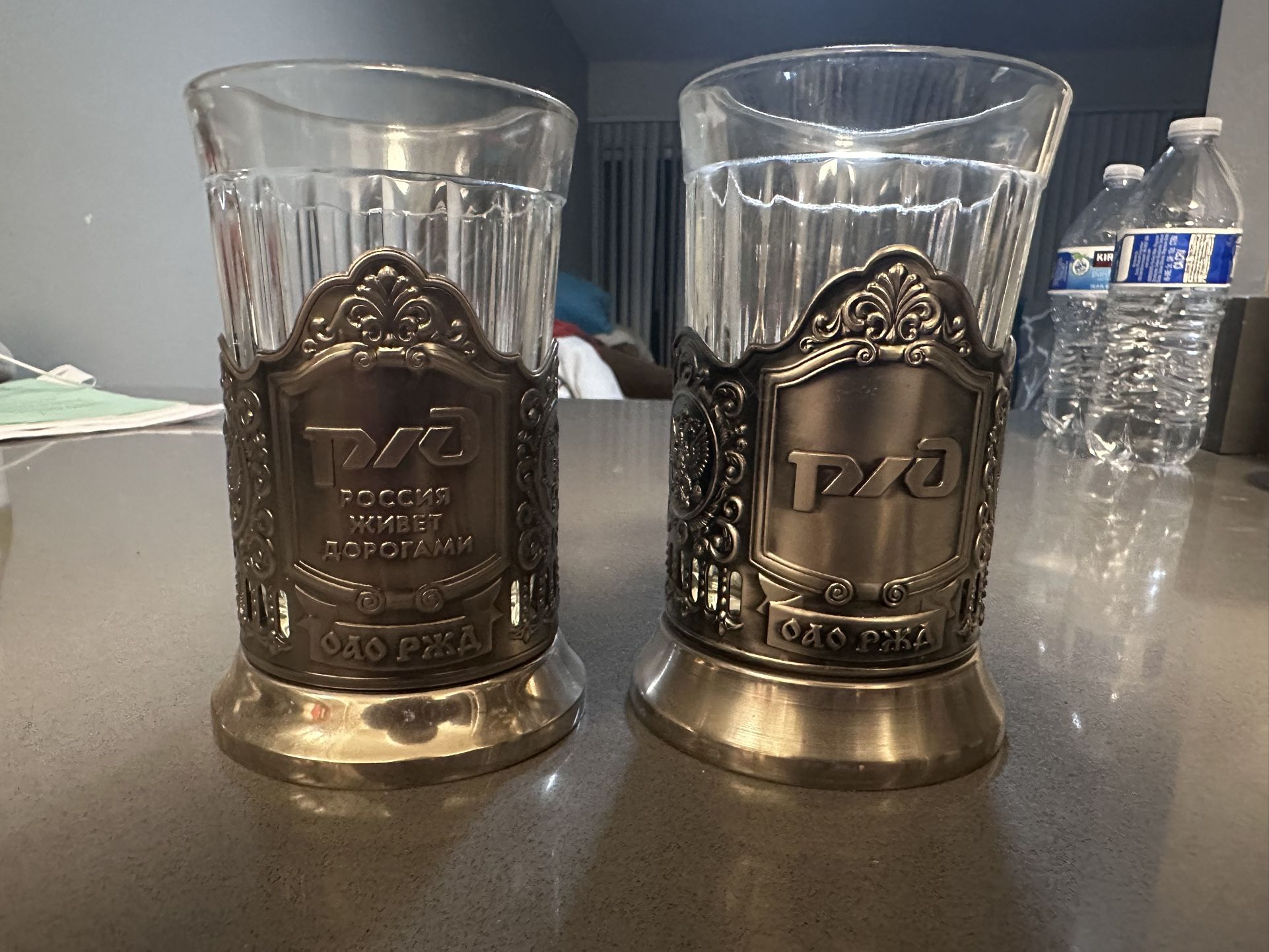 Saint-Petersburg Bridges Drinking Glass Tea Holder Podstakannik. Brass, Nickel-plated
