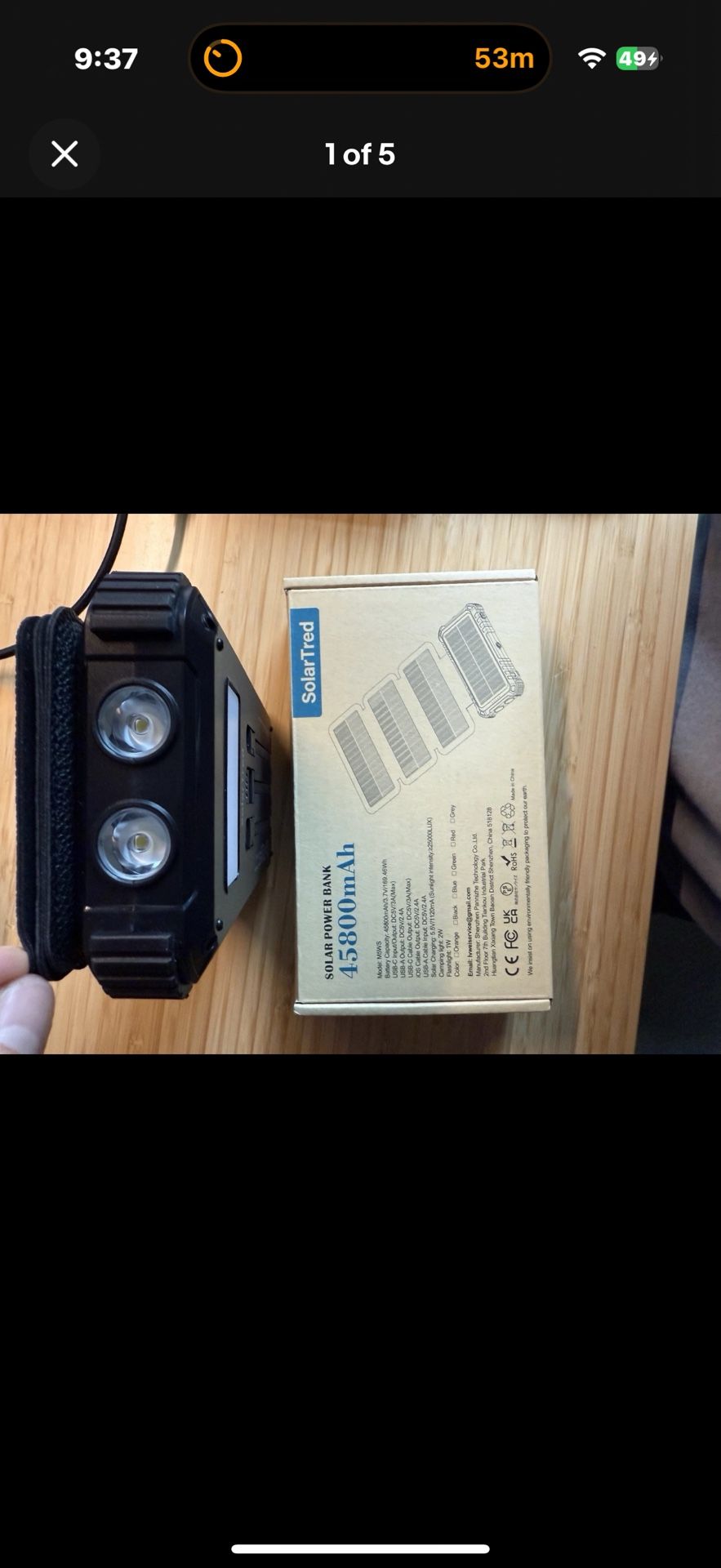 Solar Power Bank with built in cables