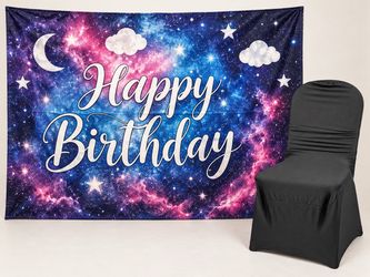 Happy Birthday Galaxy Party Backdrop Banner