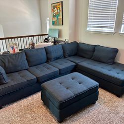 Navy Blue Sectional With Ottoman 