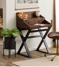 Distressed Cognac and Black Secretary Desk