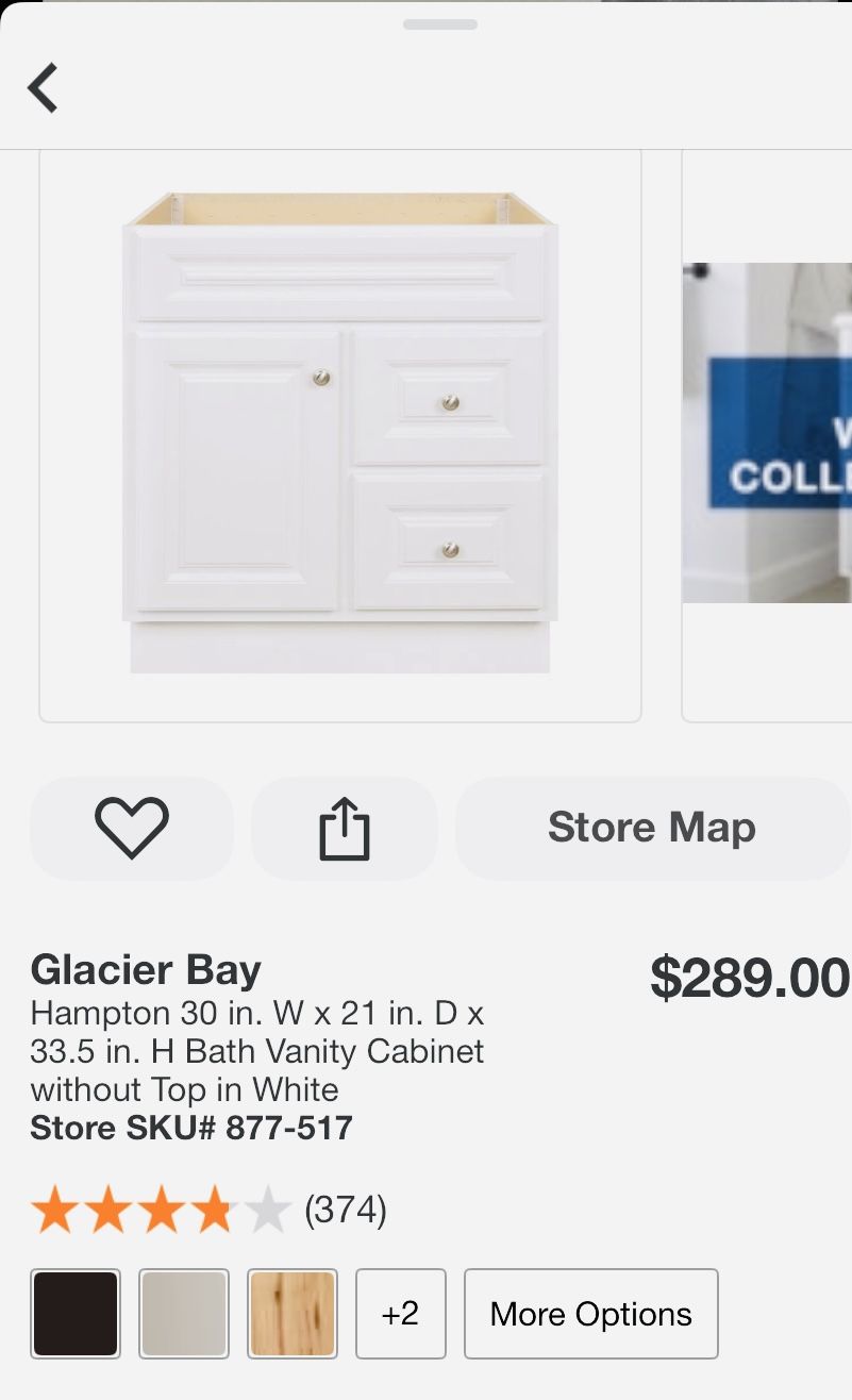 Glacier Bay Hampton 30 in. W x 21 in. D x 33.5 in. H Bath Vanity Cabinet without Top in White
