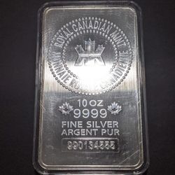 Royal Canadian Mint 10 Oz .9999 Fine Silver Bar 