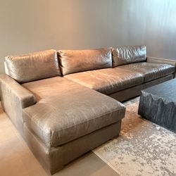 Restoration Hardware Italian Berkshire Pewter Maxwell Couch W Chaise  12 Foot 