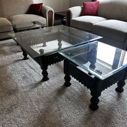 Beautiful Hand-Carved Coffee Table Set – Glass Tops 
