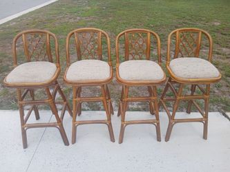 4 Vintage BOHO Natural Rattan Swivel Barstools